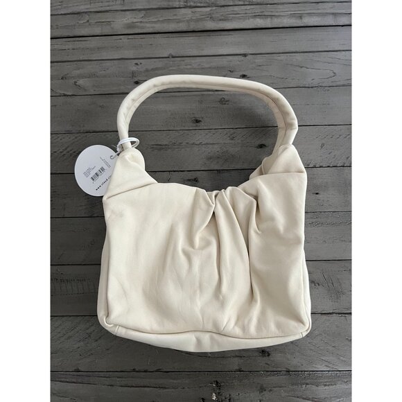 STAUD Felix Ruched Leather Shoulder Bag in Cream NWT - Picture 5 of 13